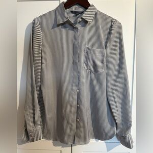 Brooks Brothers NWOT satin (poly) navy/white stripe blouse - 8